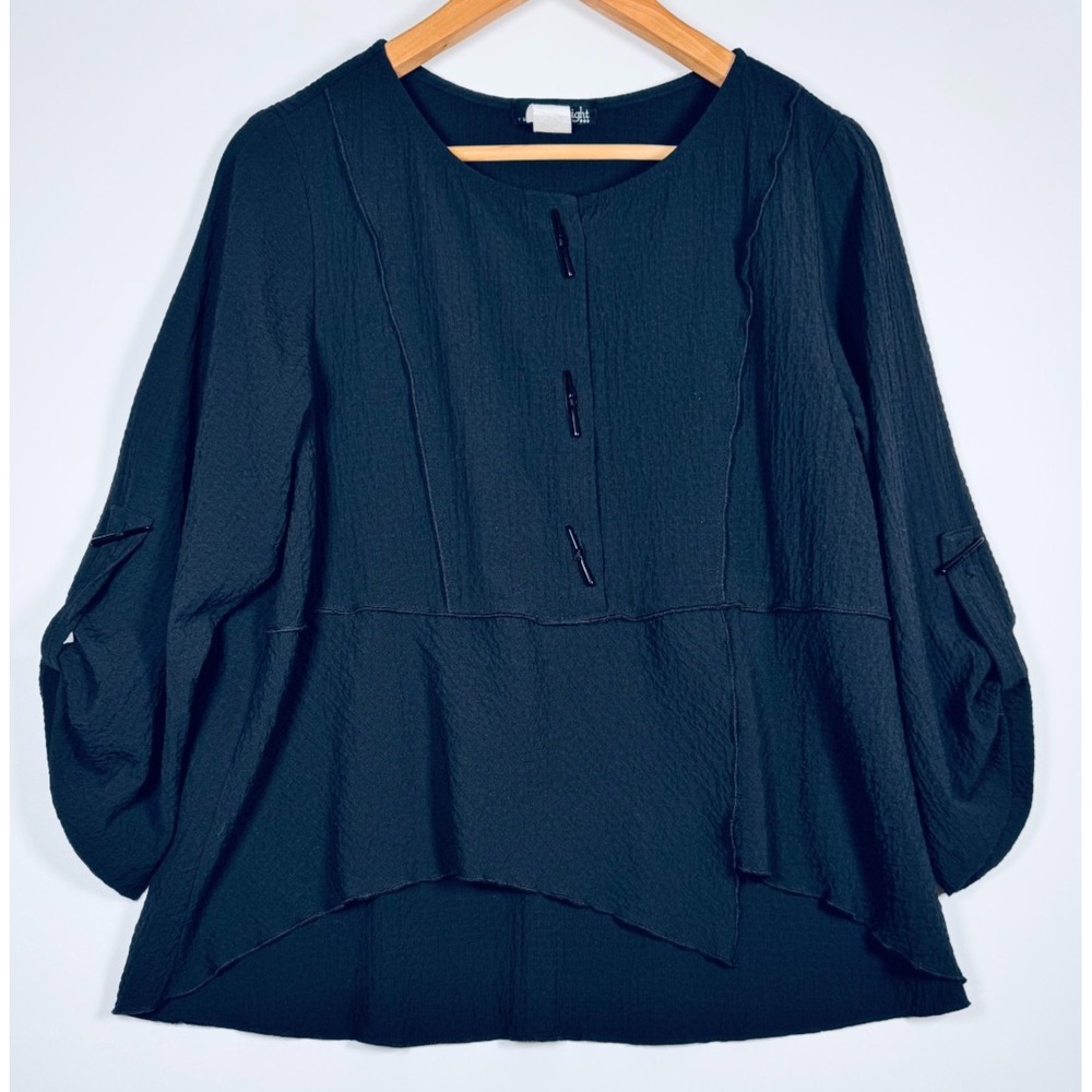 Moonlight Fashion Top Small Black Textured Crinkle Arsty Lagenlook USA Made